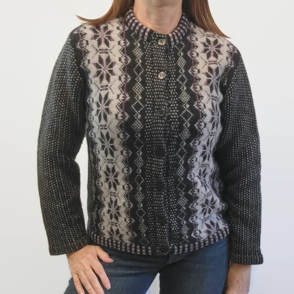 Northern Isles Wool Purple and Black Cardigan Sweater - Picture 1 of 16